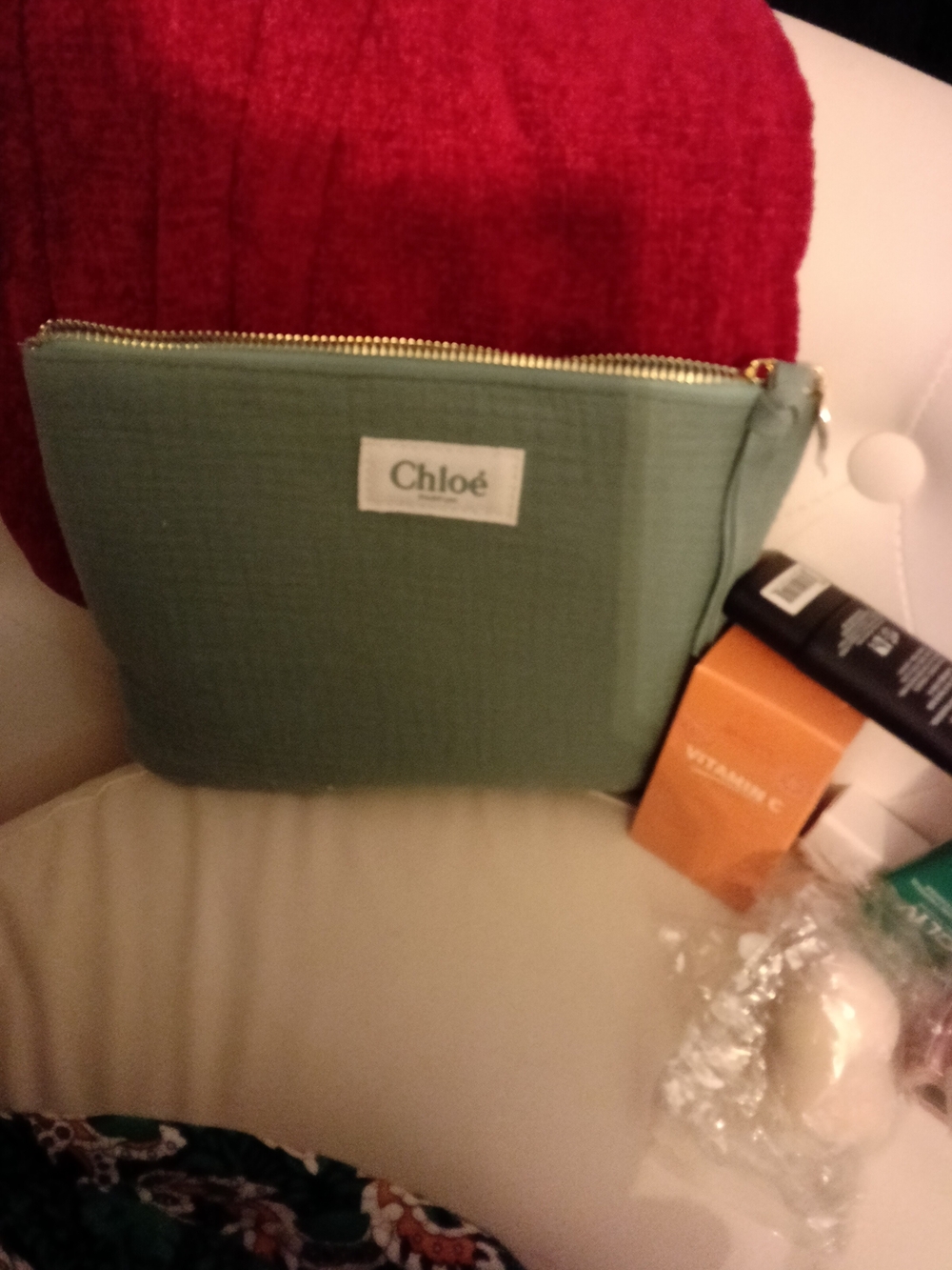 Chloe Green Canvas Cosmetic Pouch w/Cosmetics-GWP - Picture 5 of 5
